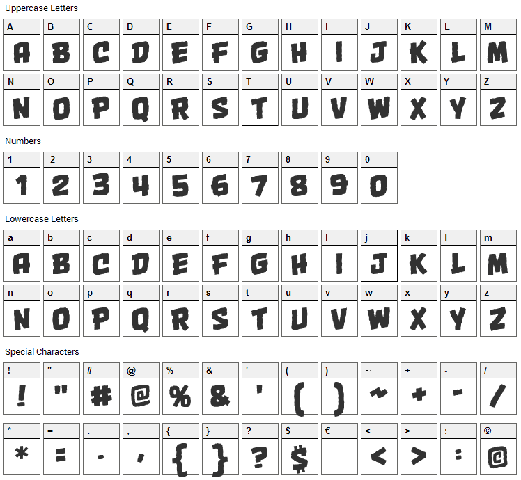 OneTwoPunch Font Character Map