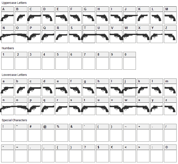 Only Revolver Font Character Map