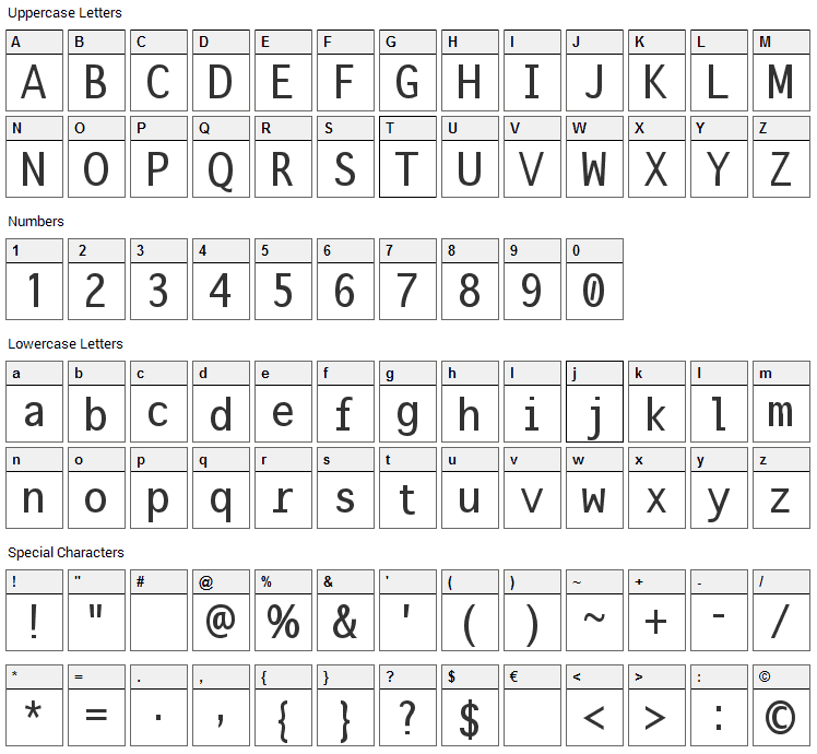 Onuava Font Character Map