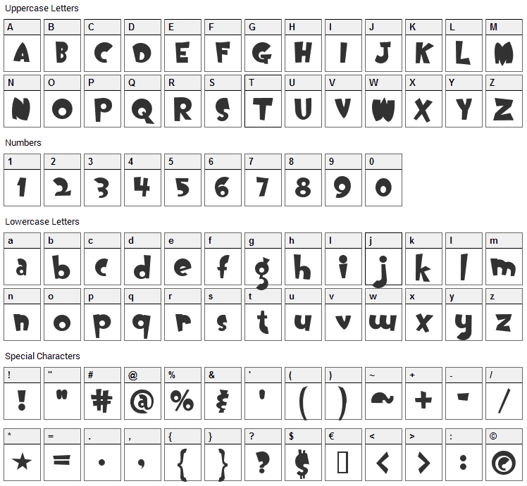 Oogie Boogie Font Character Map