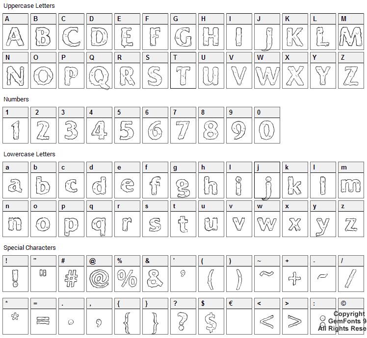 Ooky Font Character Map