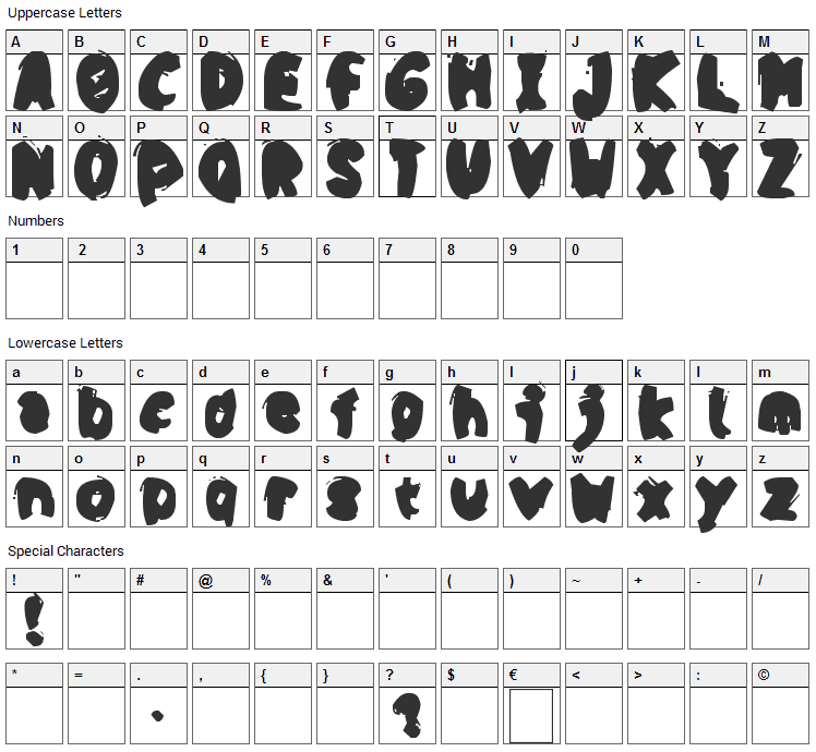 Opa Puk Font Character Map