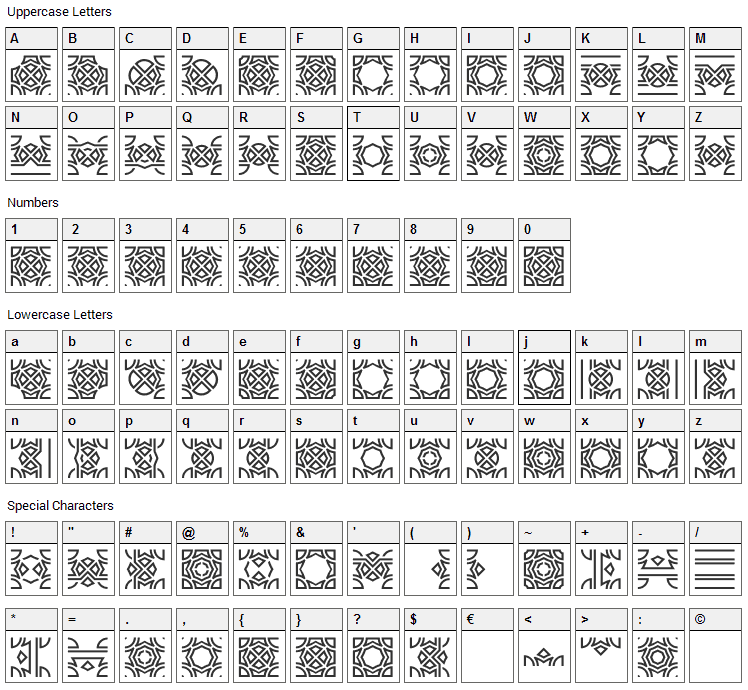Opattfram01 Font Character Map