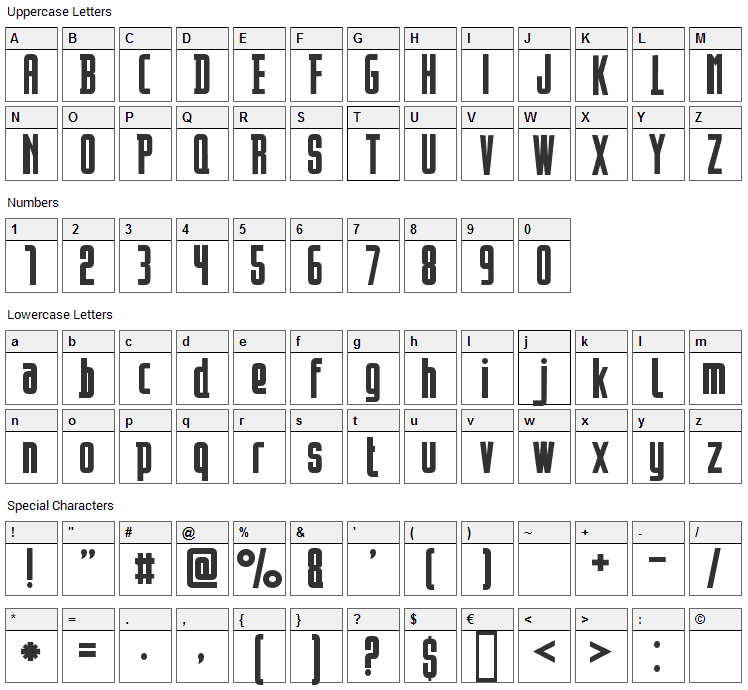 Opeln2001 Font Character Map