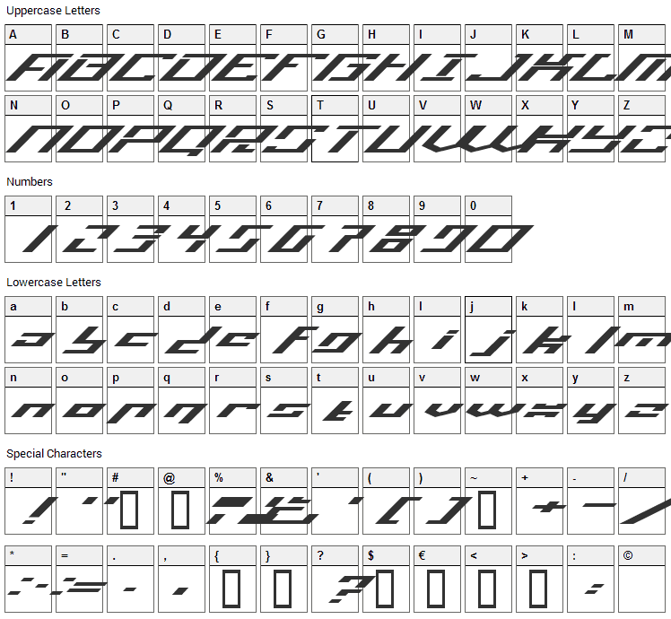 Operational Amplifier Font Character Map