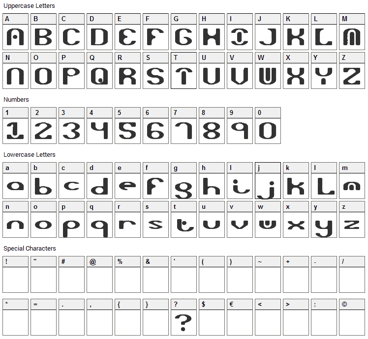 Opiated Font Character Map