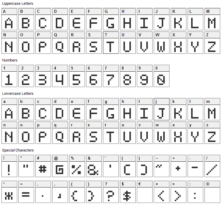 Optiate Font Character Map