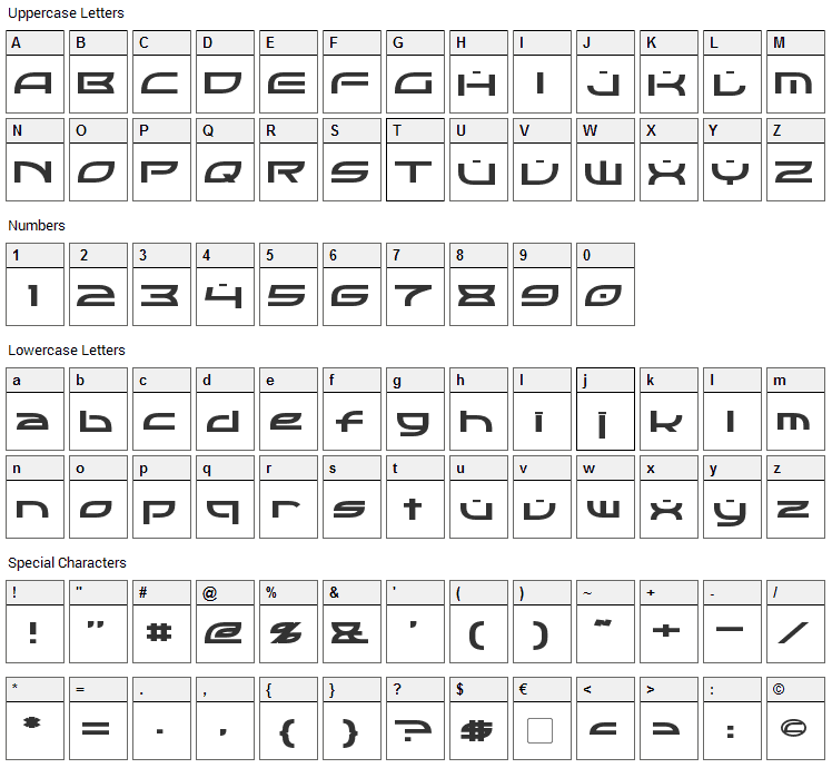 OpTic Font Character Map