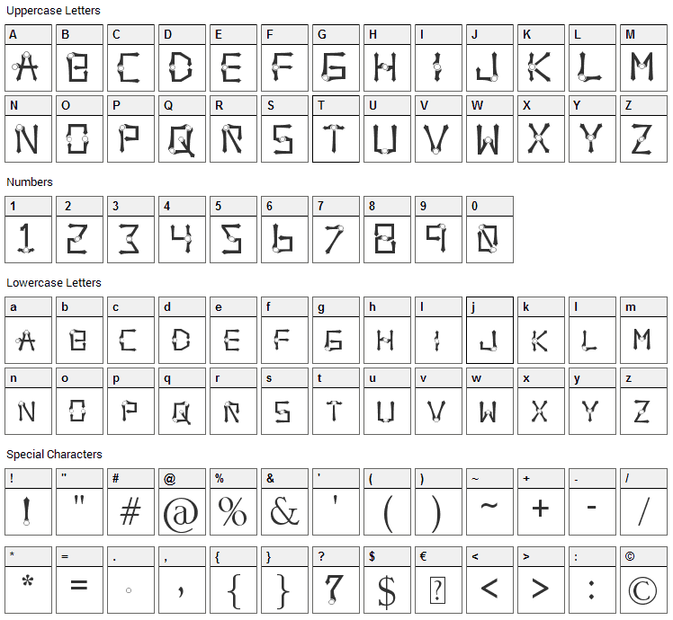 Orbital Sling Font Character Map