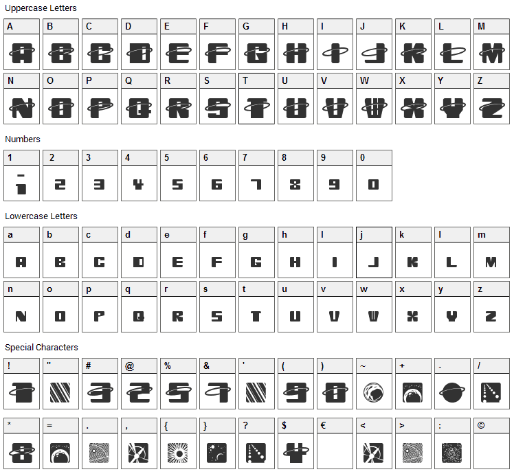 Orbitronio Font Character Map