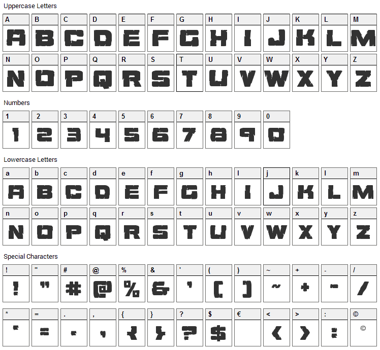 Ore Crusher Font Character Map