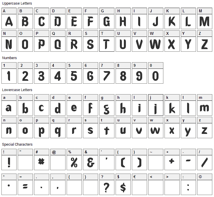 Oregon Dry Font Character Map