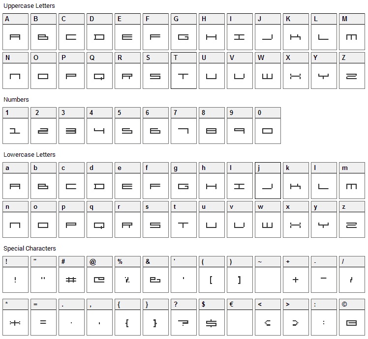 Organ Font Character Map