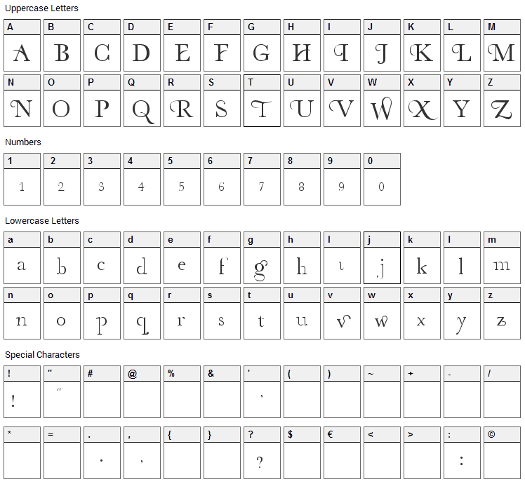 Organic Elements Font Character Map