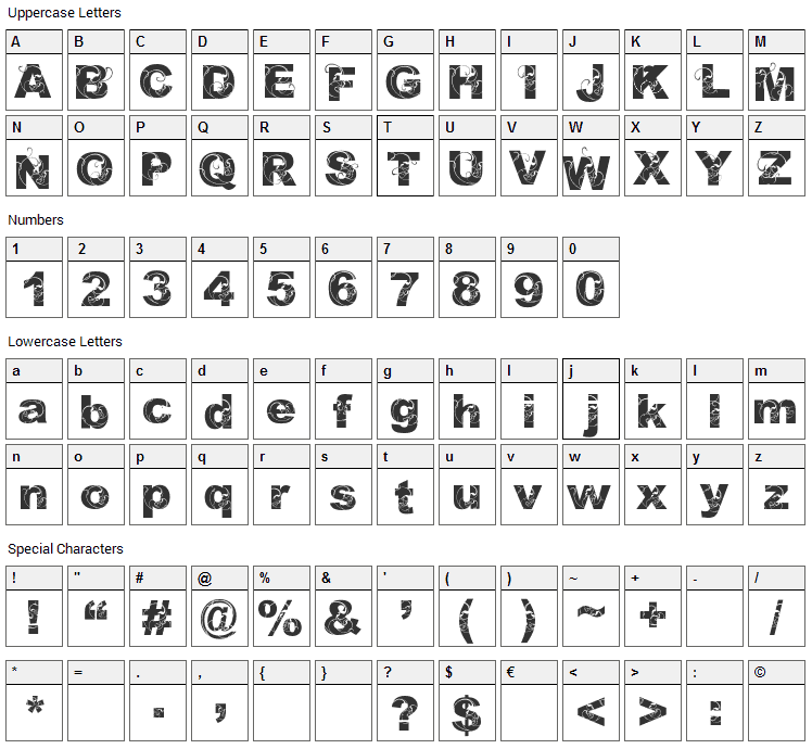 Orial Font Character Map