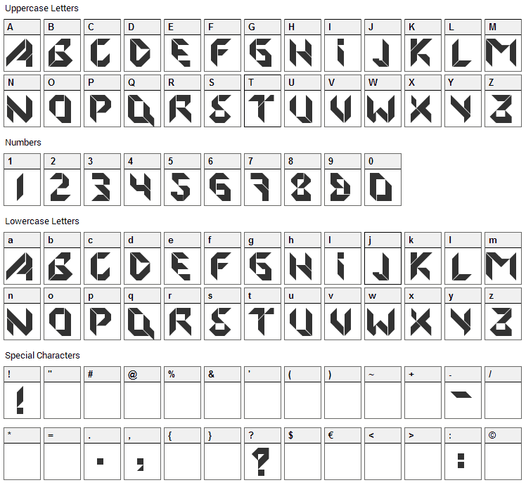 Origami Font Character Map