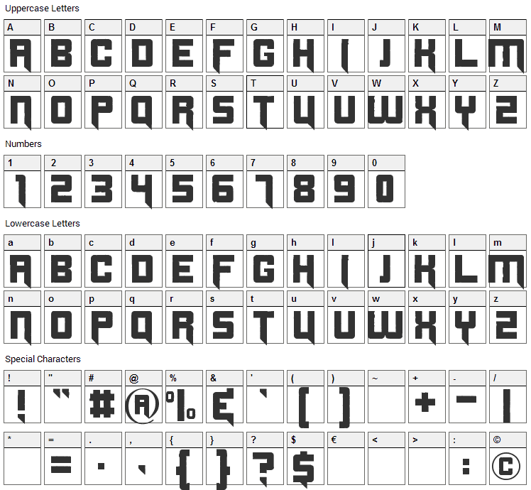 Origicide Font Character Map