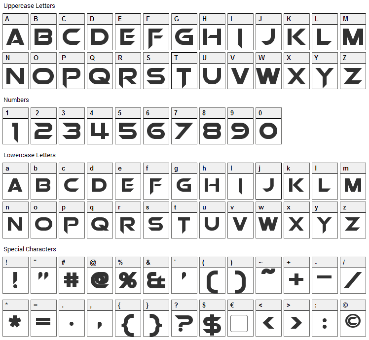 Orion Pax Font Character Map