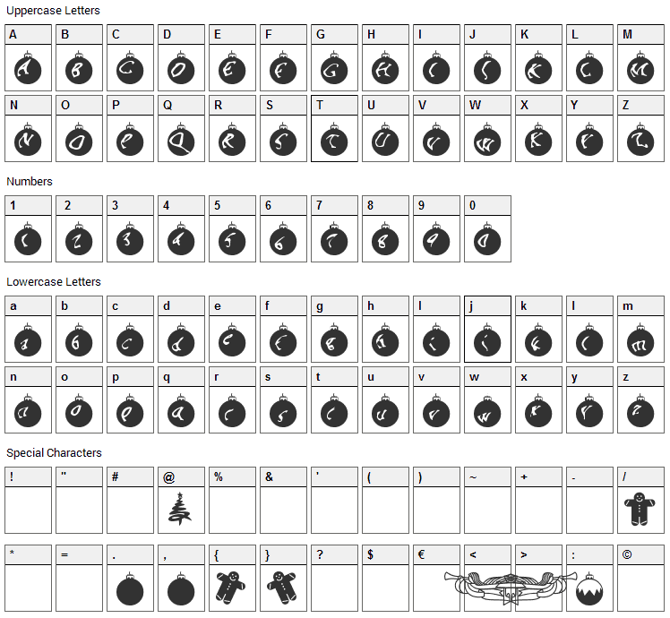 OrnaMental Font Character Map