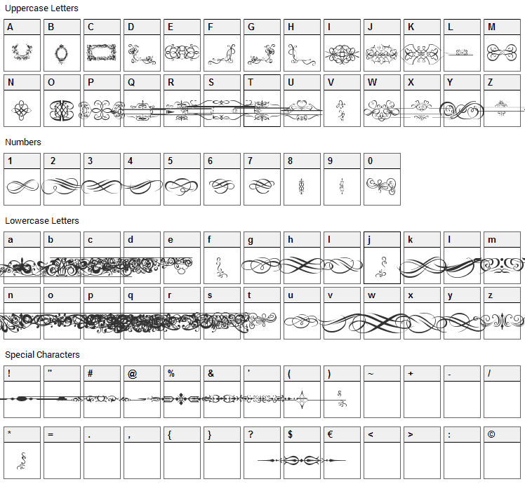 Ornaments Labels and Frames Font Character Map