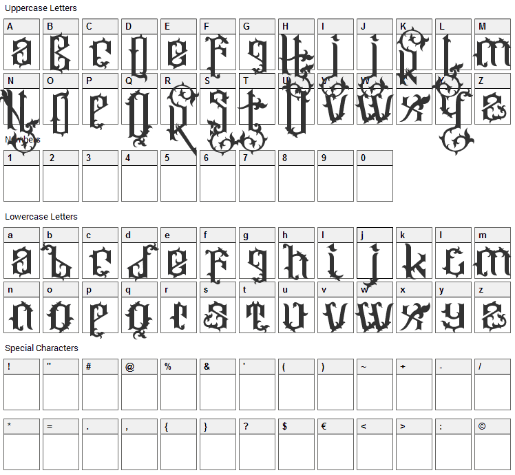 Ornatix Font Character Map