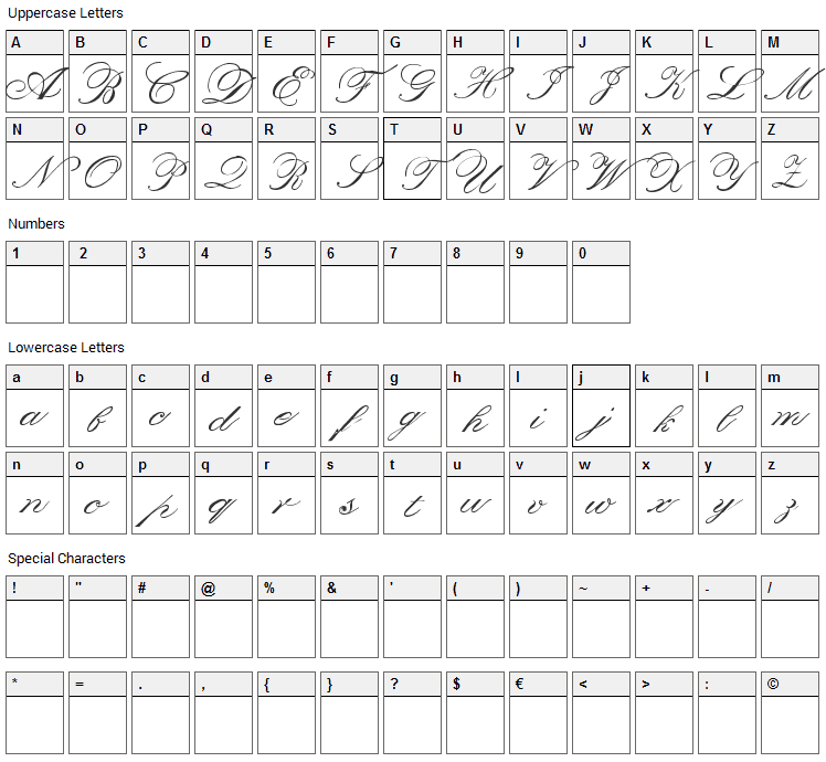 Orphiel Font Character Map