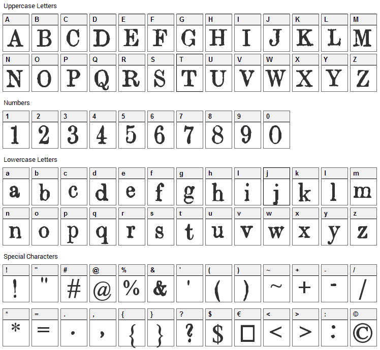 Orwell Font Character Map