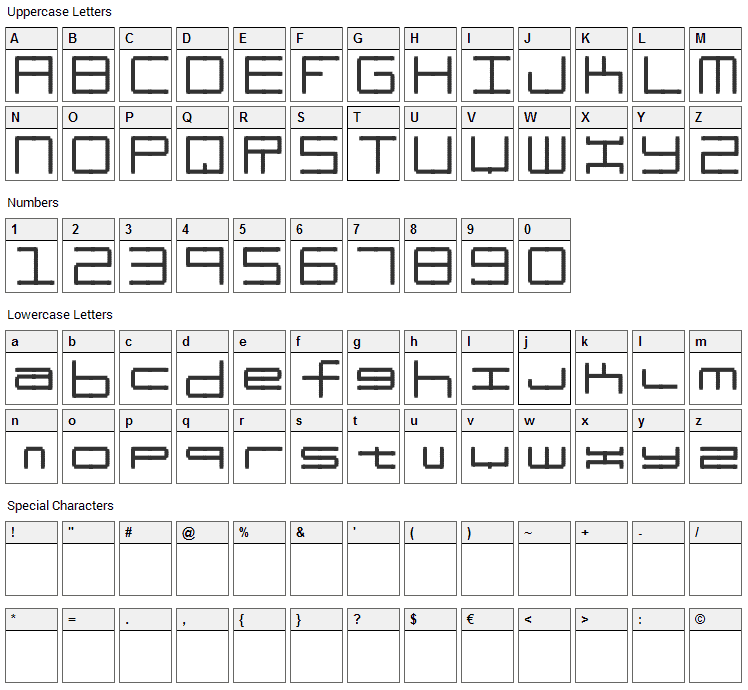 Oscilloscope Font Character Map