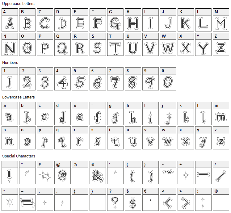 Oshare Font Character Map