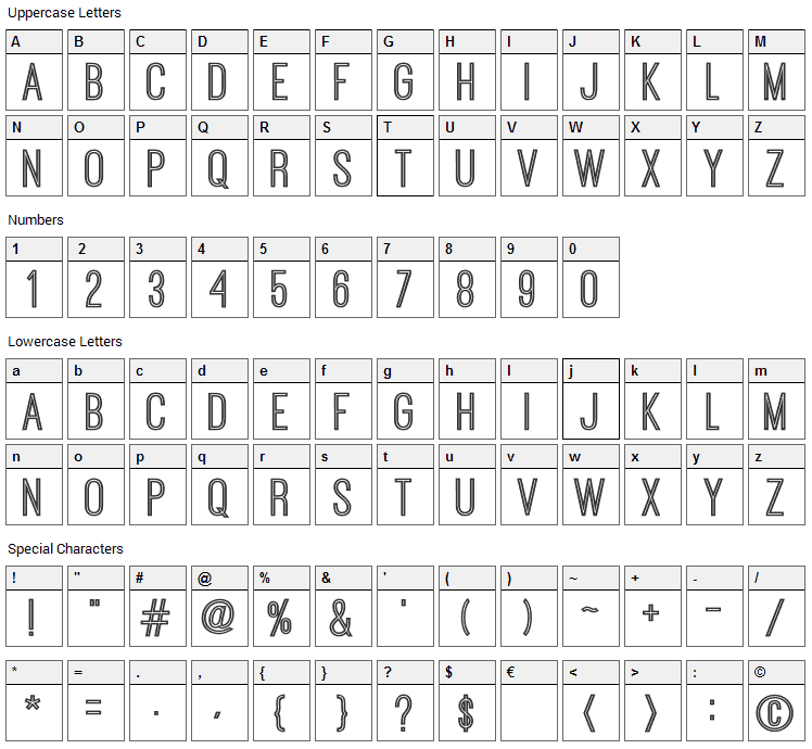 Ostrich Sans Inline Font Character Map