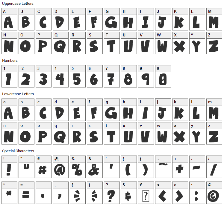 Otaku Rant Bold Font Character Map