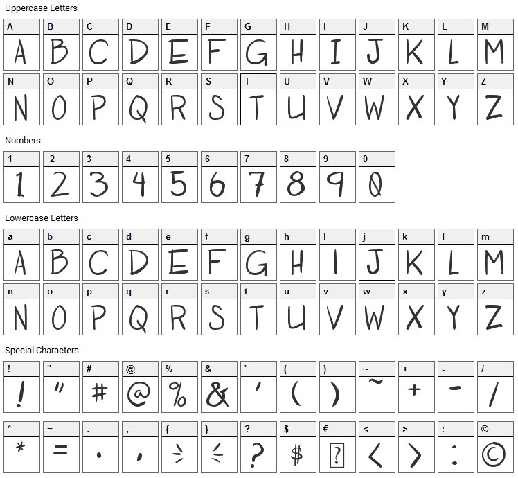 Otaku Rant Font Character Map