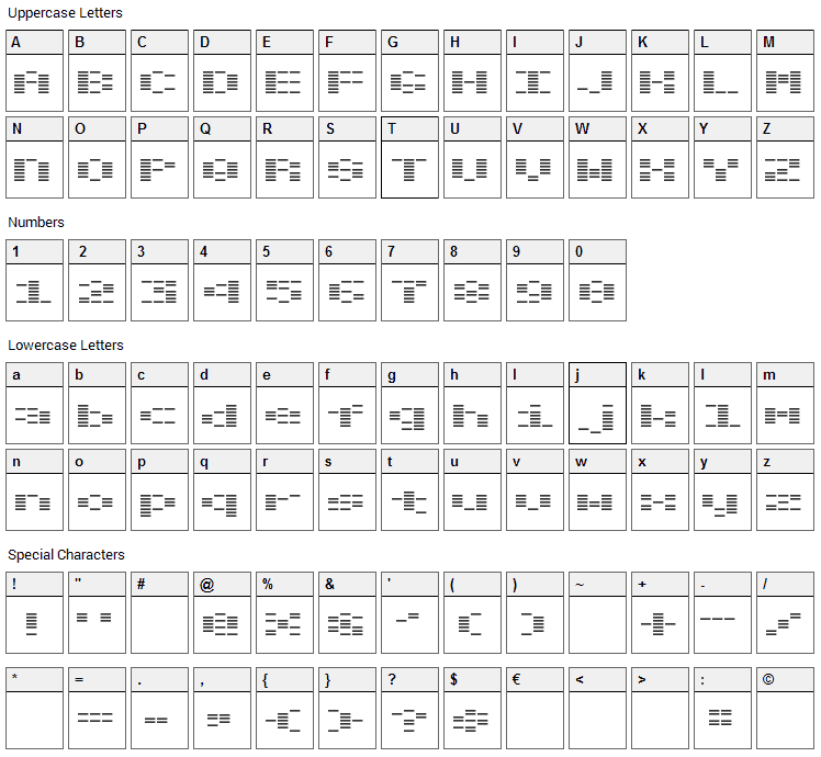 Oto Choucha Font Character Map