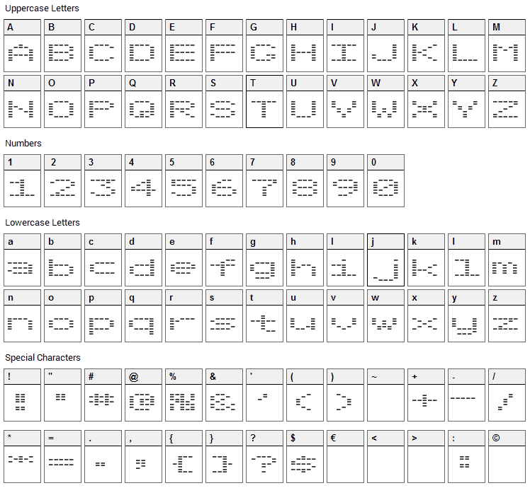 Oto Tanpa Font Character Map