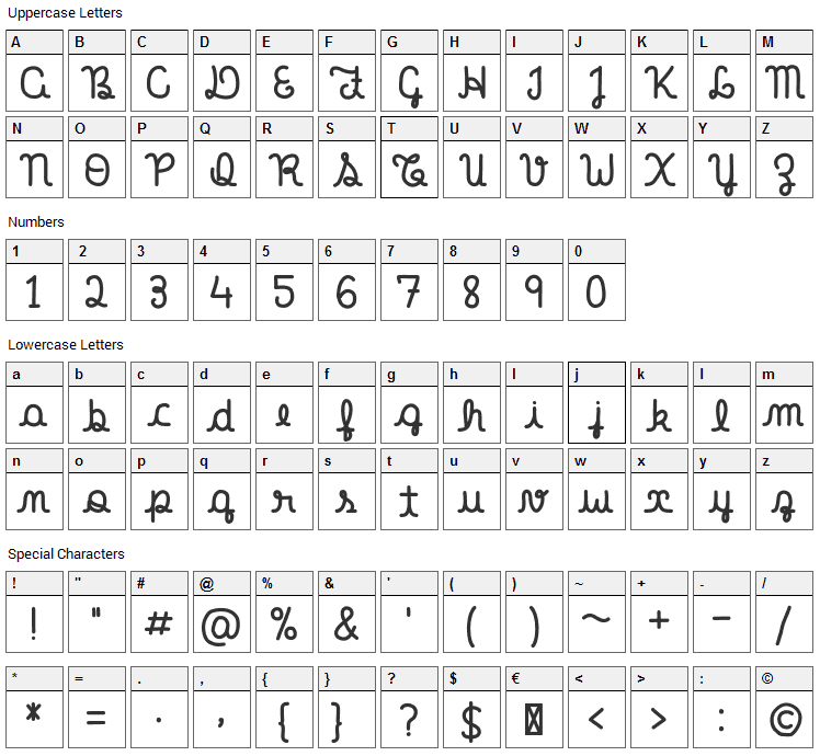 Our First Kiss Font Character Map