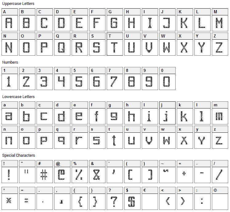 Out AEG LCD Font Character Map