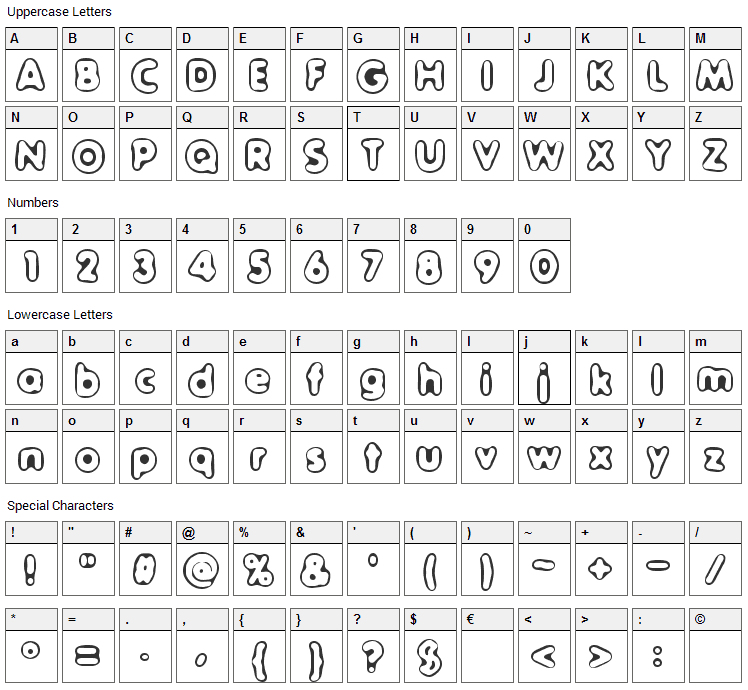 Outer Sider Font Character Map