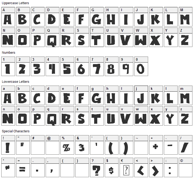 Outlander Font Character Map