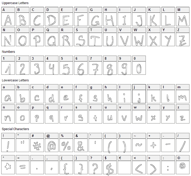 Outlines Font Character Map