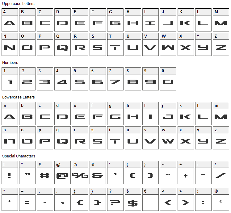 Outrider Font Character Map