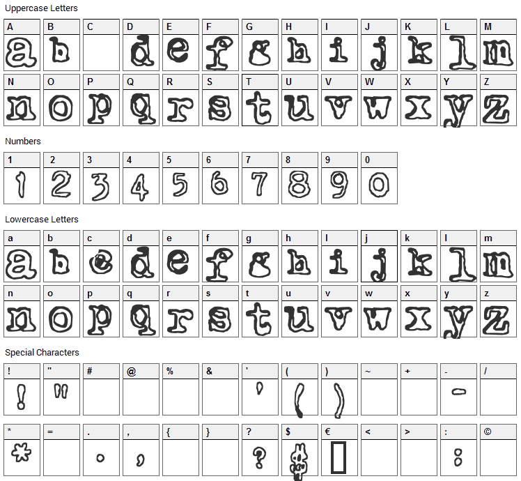 Outwrite Font Character Map