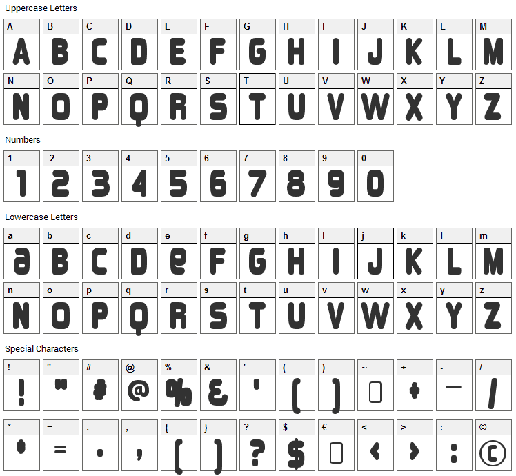 Overload Font Character Map