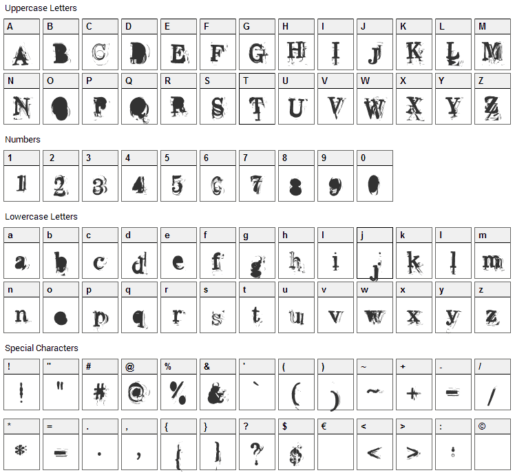 Overwork Font Character Map