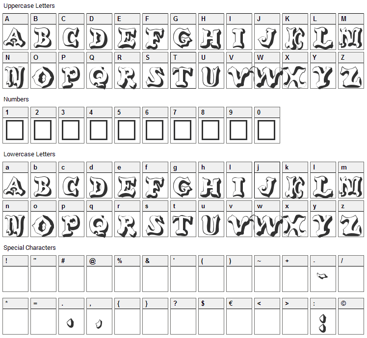 Oxnard Font Character Map