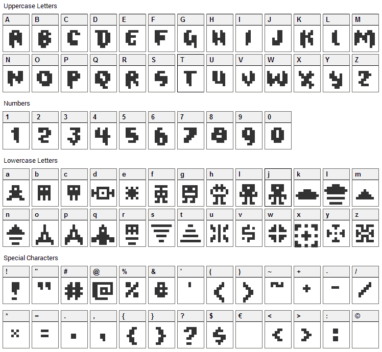 Oxygene Font Character Map