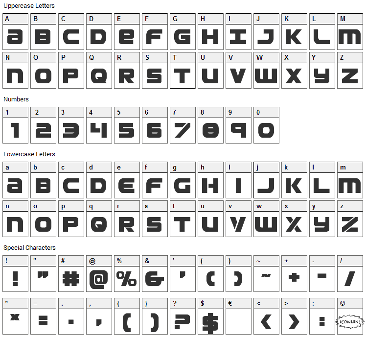 Ozda Font Character Map