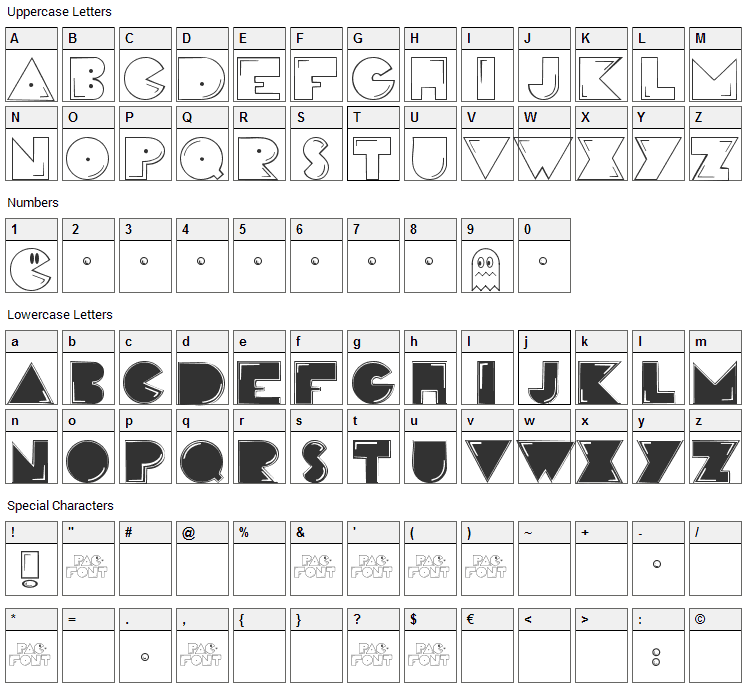 Pac-Font Font Character Map