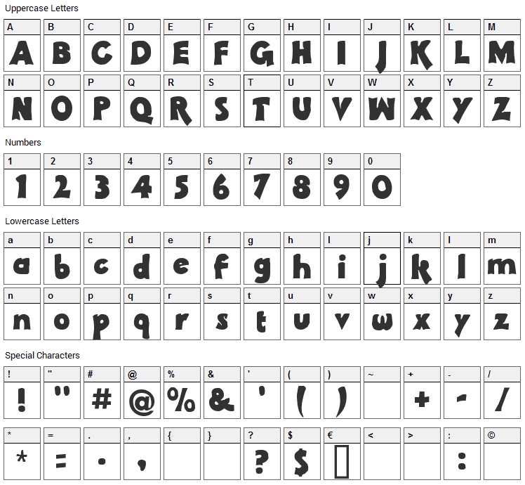 Pachyderm Font Character Map