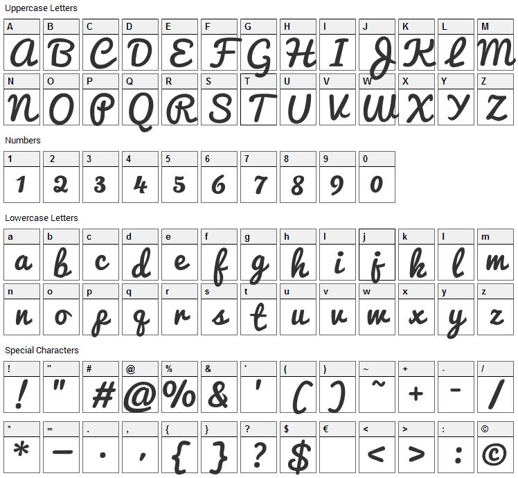 Pacifico Font Character Map