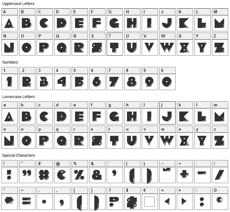 Pacmania Font Character Map